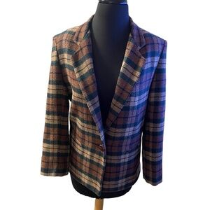DUMAS Vintage WOOL‎ BLEND SINGLE BUTTON PLAID JACKET, SIZE 6